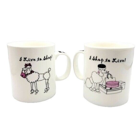 Savinio Designs Other - Savinio Designs Fifi Poodles Dogs 2 Mug Set 4" Live To Shop Shop To Live Purse